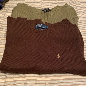 Polo by Ralph Lauren Men's Brown and Olive V-Neck Sweaters
